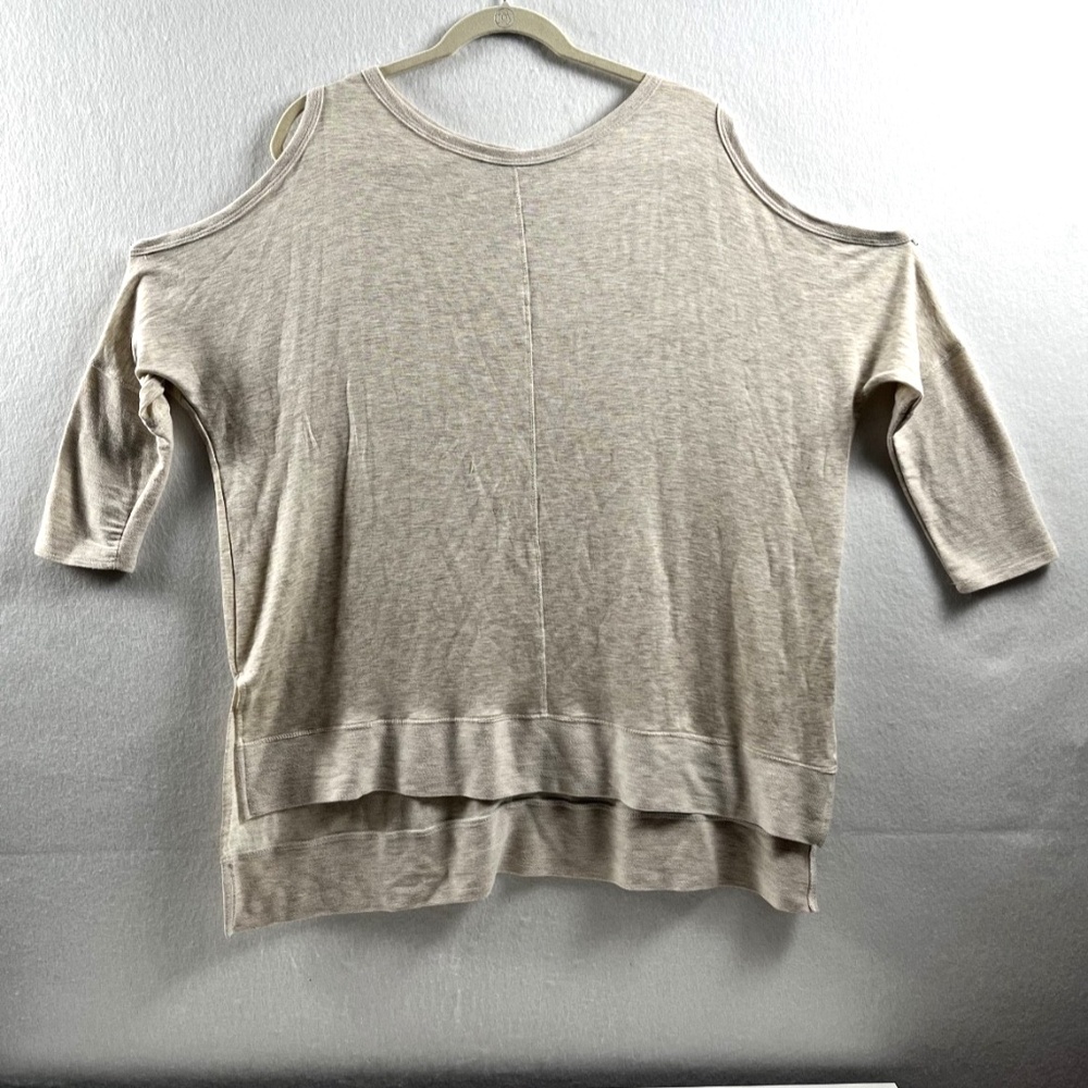 A*gain Oatmeal Side Slit Cold Shoulder Women's Lightweight Sweatshirt Large NWT